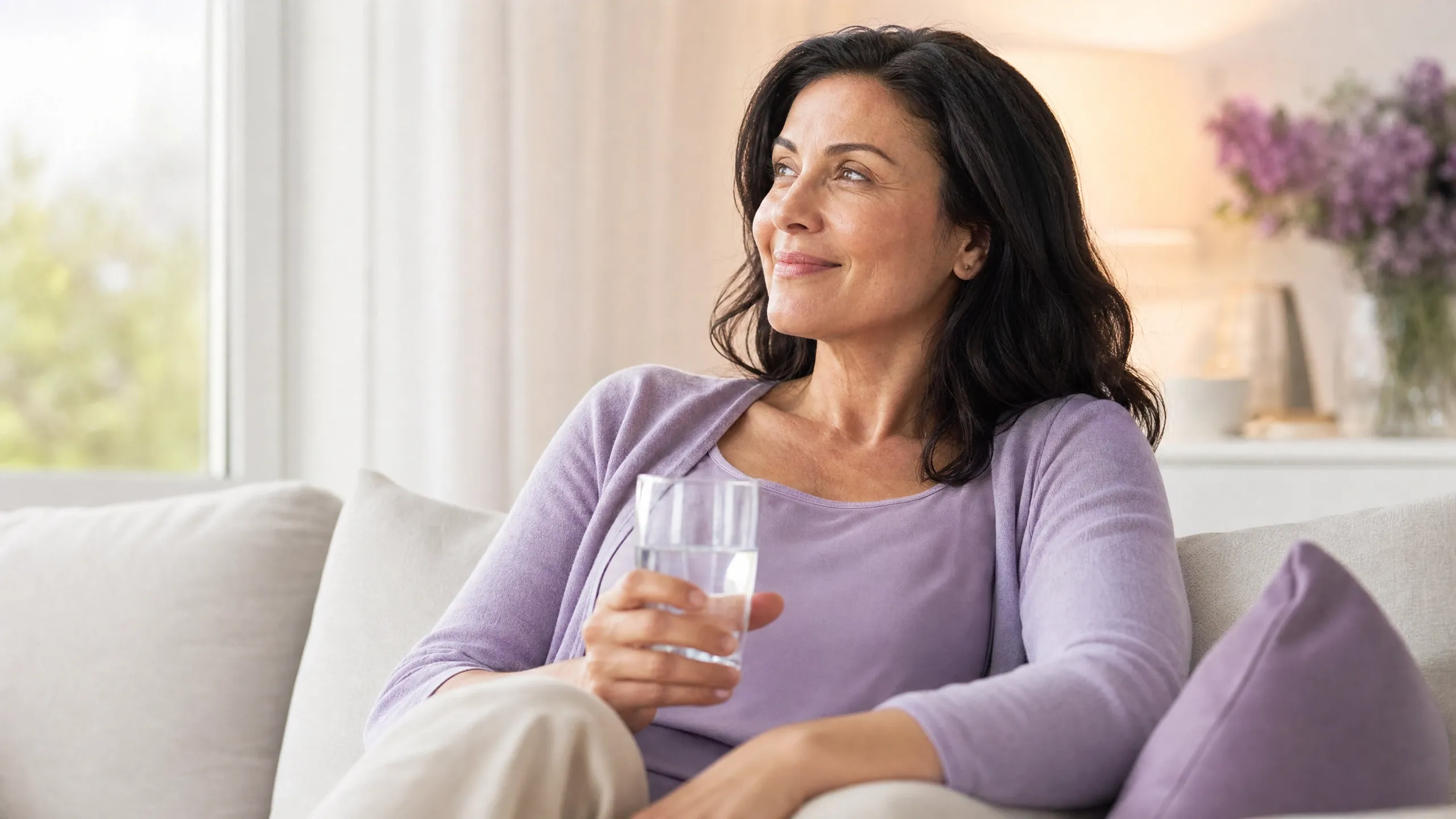 Woman feeling relieved and comfortable free from UTI symptoms